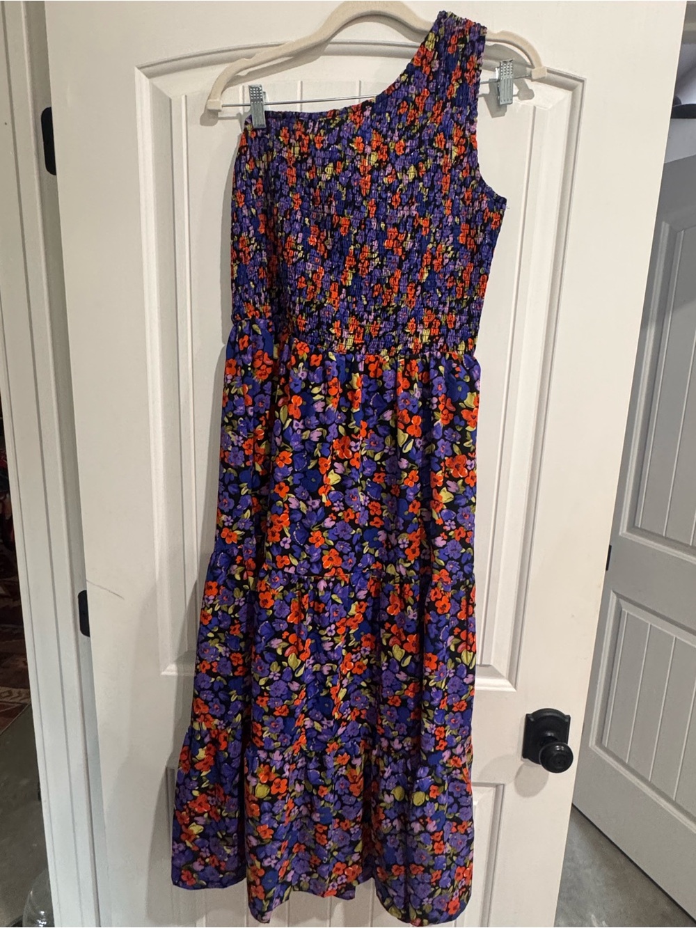 Floral One-Shoulder Maxi Dress in Purple and Orange